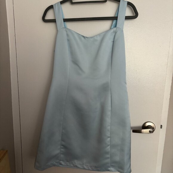 Satin Baby Blue Mini Dress with Open Back - Picture 1 of 5